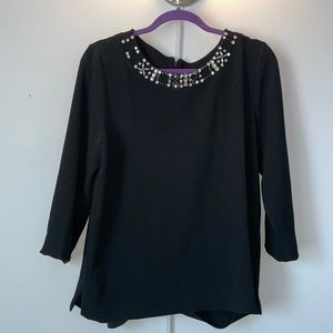 Karl Lagerfeld Black Top with Rhinestone Detail